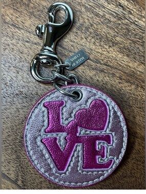 Coach Metallic Pink and Silver LOVE Round Key Charm